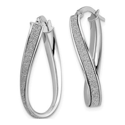 14K White Gold Glimmer Oval Hoop Earrings – view 3