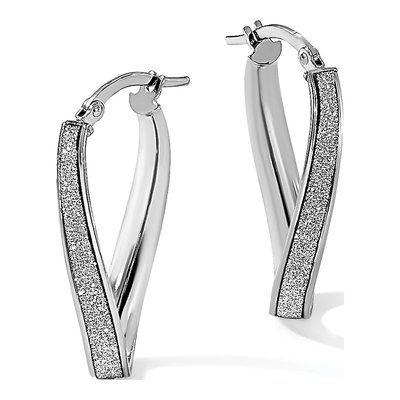 14K White Gold Glimmer Oval Hoop Earrings – view 6