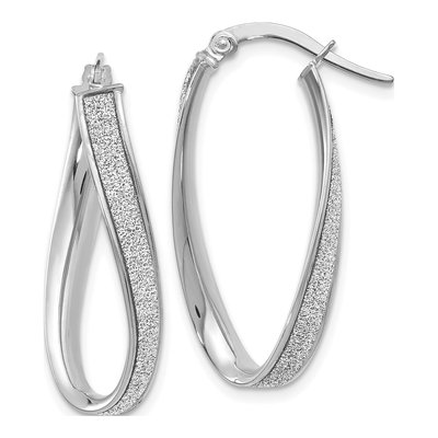 14K White Gold Glimmer Oval Hoop Earrings