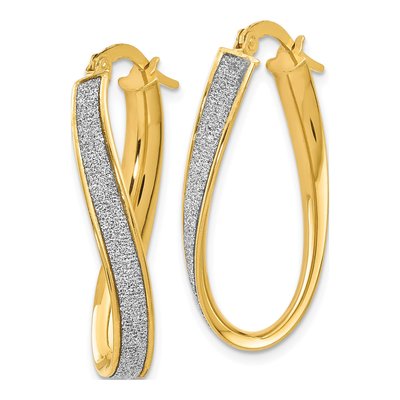 14K Yellow Gold Glimmer Oval Twist Hoop Earrings – view 3