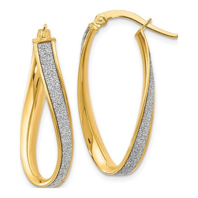 14K Yellow Gold Glimmer Oval Twist Hoop Earrings