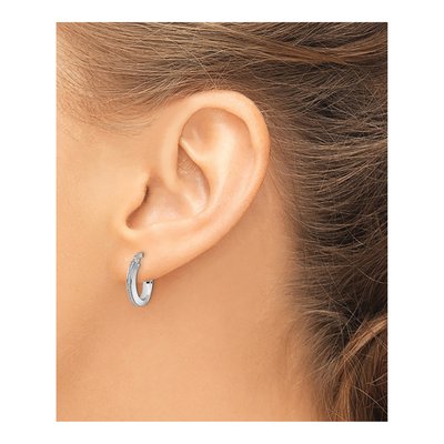 14K White Gold 15mm Glimmer Hoop Earrings – view 5