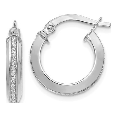 14K White Gold 15mm Glimmer Hoop Earrings