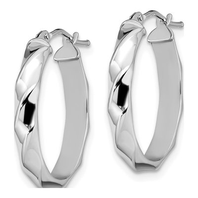 14K White Gold Twisted Oval Hoop Earrings – view 3