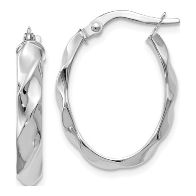 14K White Gold Twisted Oval Hoop Earrings