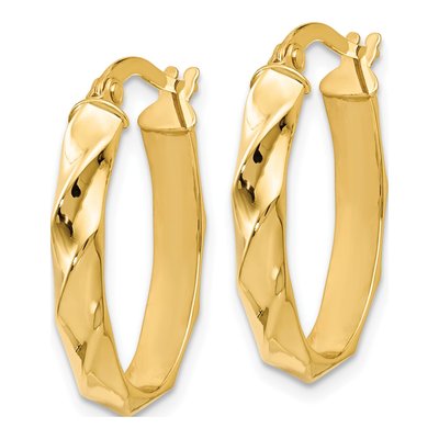 14K Yellow Gold Twisted Oval Hoop Earrings – view 3