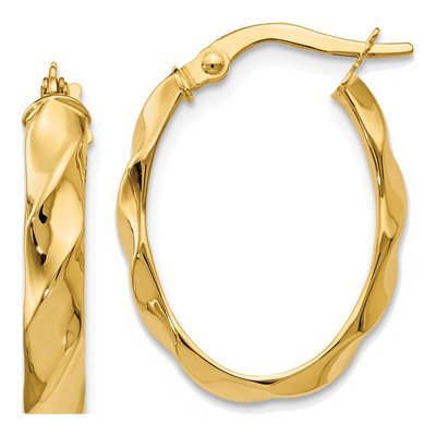 14K Yellow Gold Twisted Oval Hoop Earrings