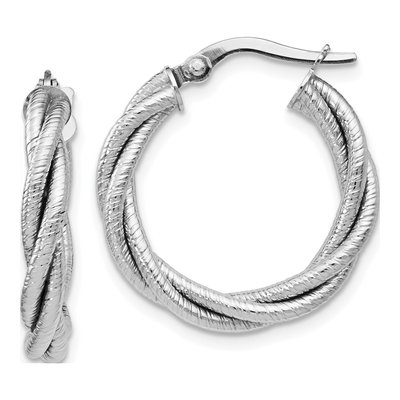 14K White Gold 21mm Twisted Triple Hoop Earrings
