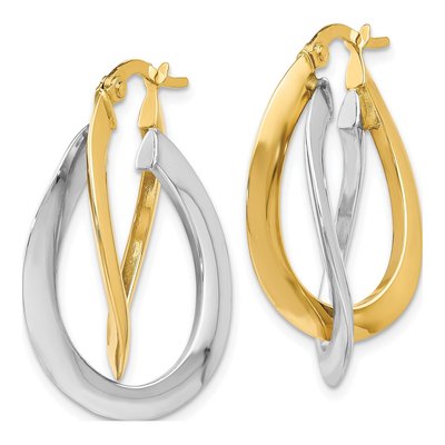 14K Two-Tone Gold Twisted Double Hoop Earrings – view 3