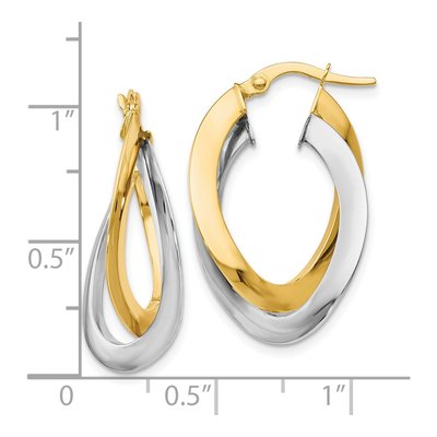 14K Two-Tone Gold Twisted Double Hoop Earrings – view 5