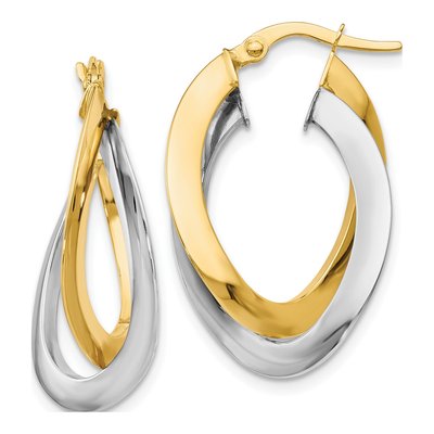 14K Two-Tone Gold Twisted Double Hoop Earrings