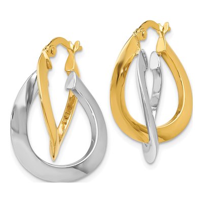 14K Two-Tone Gold Twisted Double Hoop Earrings – view 3