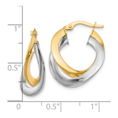 14K Two-Tone Gold Twisted Double Hoop Earrings – view 5
