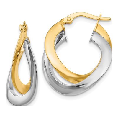 14K Two-Tone Gold Twisted Double Hoop Earrings