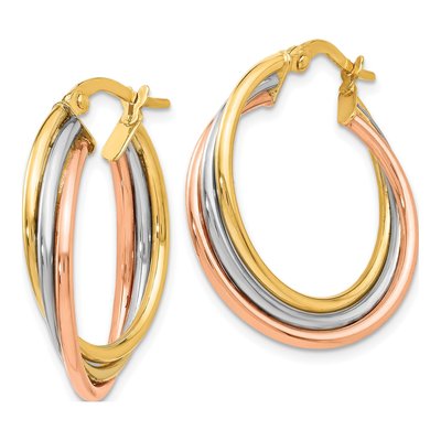 14K Tri-Color Gold 22mm Twisted Hoop Earrings – view 3