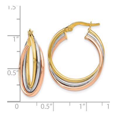 14K Tri-Color Gold 22mm Twisted Hoop Earrings – view 5