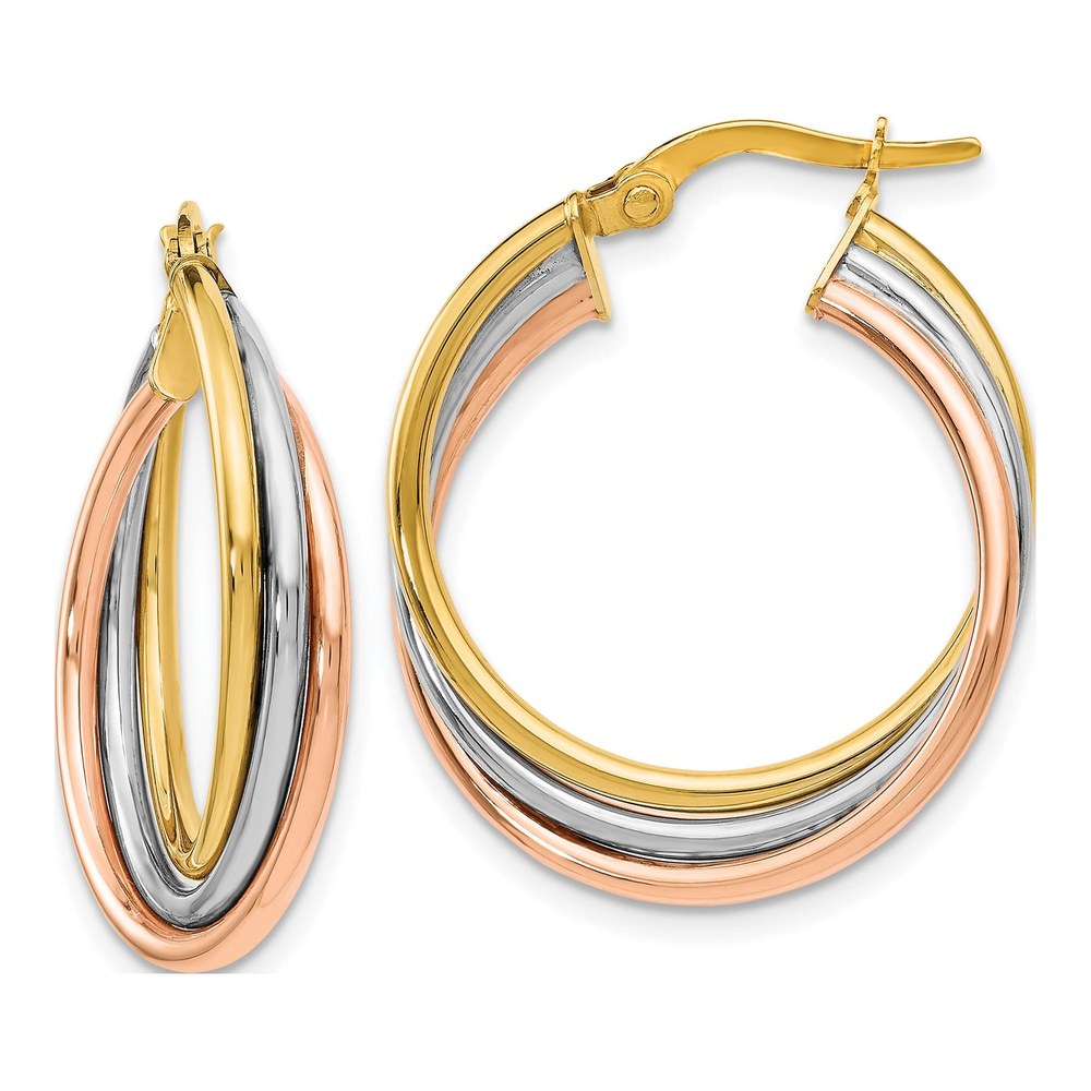 14K Tri-Color Gold 22mm Twisted Hoop Earrings