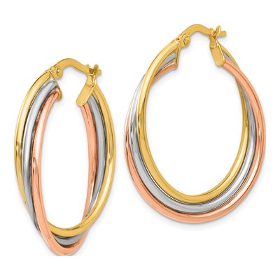 14K Tri-Color Gold 26mm Twisted Hoop Earrings – view 3