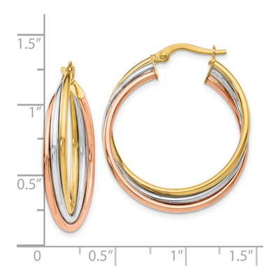 14K Tri-Color Gold 26mm Twisted Hoop Earrings – view 5