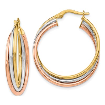 14K Tri-Color Gold 26mm Twisted Hoop Earrings