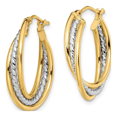 14K Two-Tone Gold 23mm Twisted Hoop Earrings – view 3