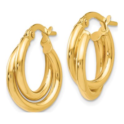 14K Yellow Gold 15mm Twisted Double Hoop Earrings – view 3