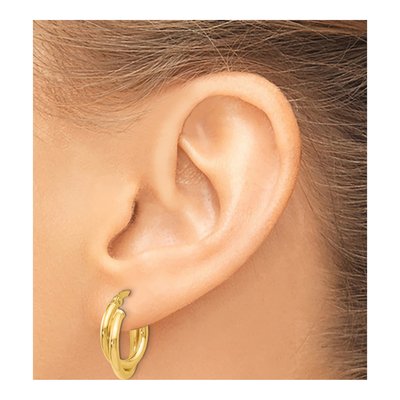14K Yellow Gold 15mm Twisted Double Hoop Earrings – view 4