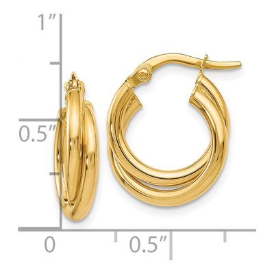 14K Yellow Gold 15mm Twisted Double Hoop Earrings – view 5