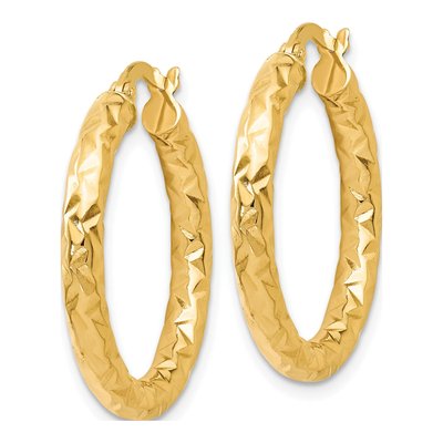 14K Yellow Gold ForeverLite Textured Hoop Earrings – view 3