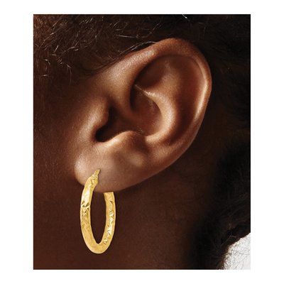 14K Yellow Gold ForeverLite Textured Hoop Earrings – view 4