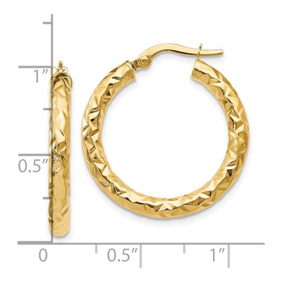 14K Yellow Gold ForeverLite Textured Hoop Earrings – view 5