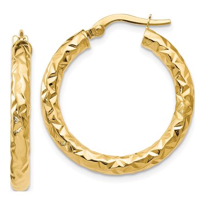 14K Yellow Gold ForeverLite Textured Hoop Earrings