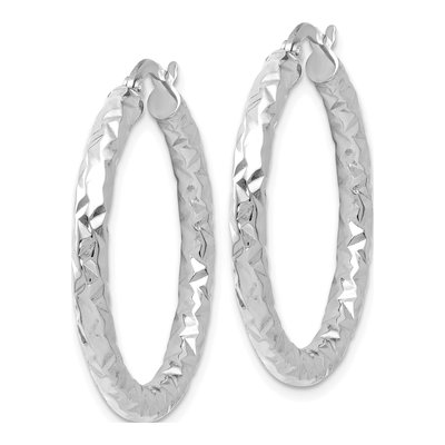 14K White Gold 30mm ForeverLite Textured Hoop Earrings – view 3