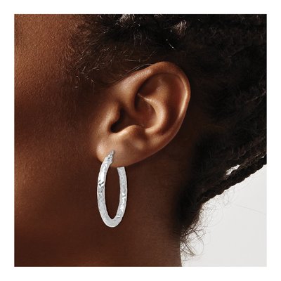 14K White Gold 30mm ForeverLite Textured Hoop Earrings – view 4