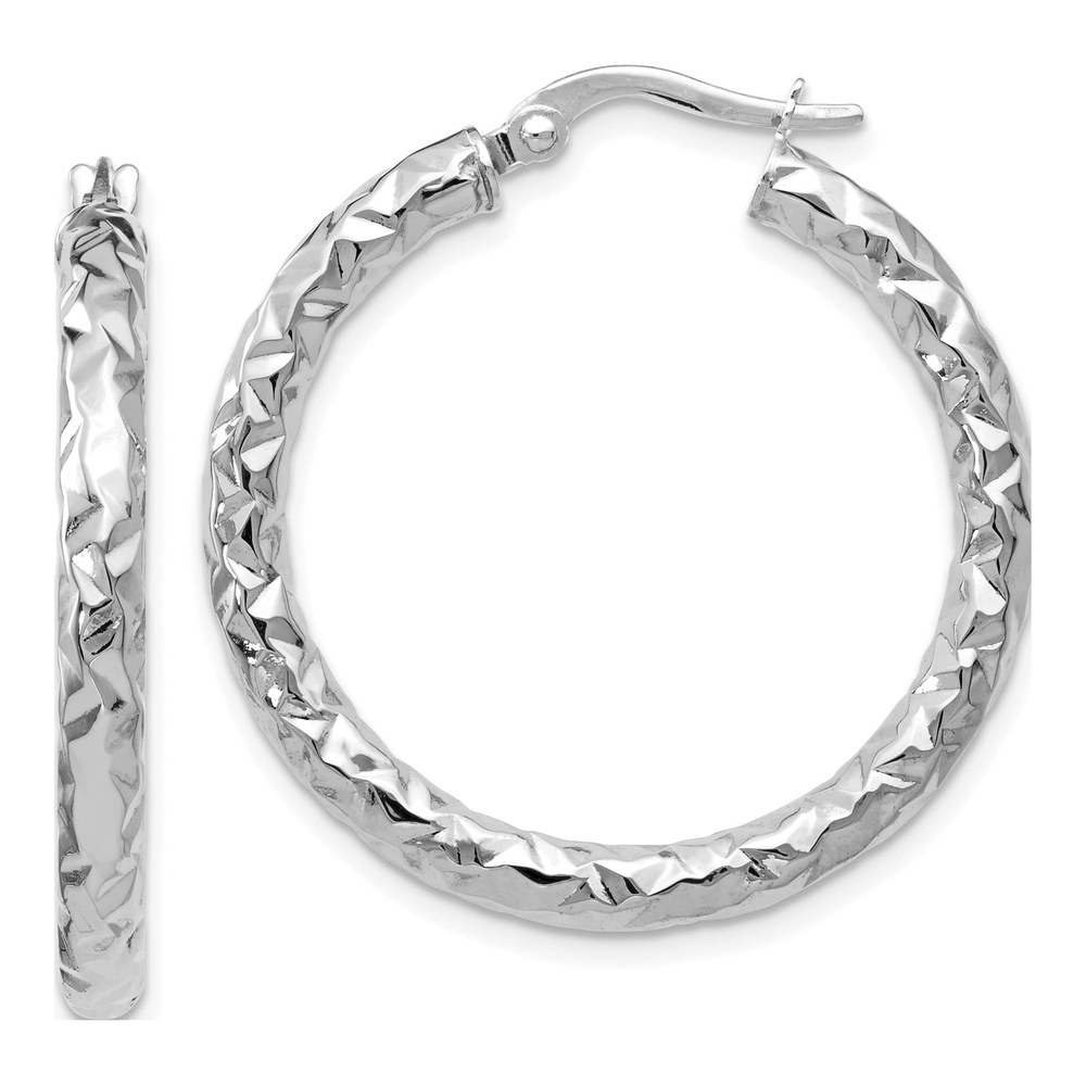 14K White Gold 30mm ForeverLite Textured Hoop Earrings