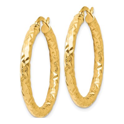 14K Yellow Gold Textured Hoop Earrings – view 3