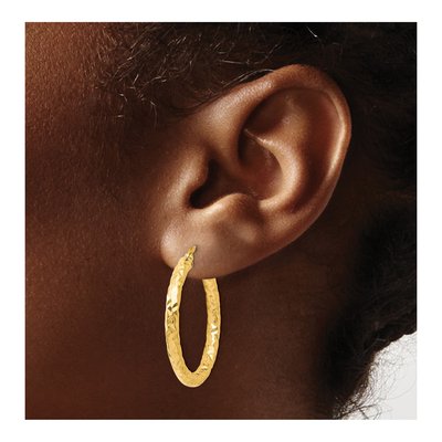 14K Yellow Gold Textured Hoop Earrings – view 4