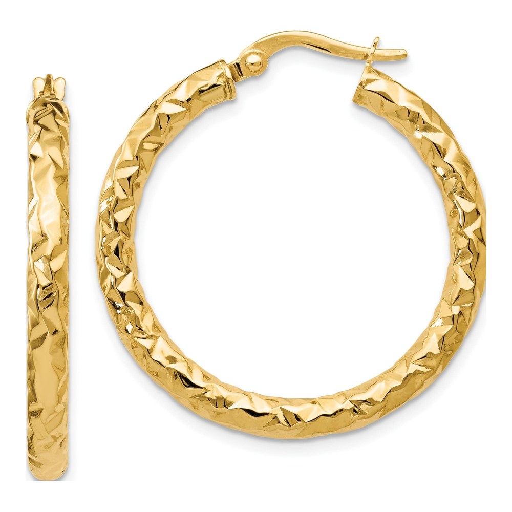 14K Yellow Gold Textured Hoop Earrings
