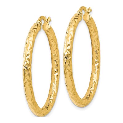 14K Yellow Gold 35mm ForeverLite Textured Hoop Earrings – view 3