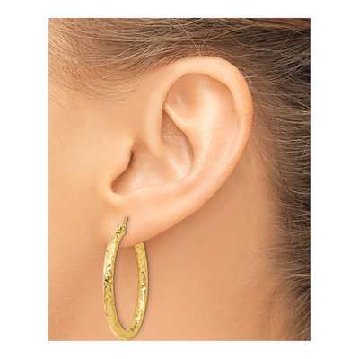 14K Yellow Gold 35mm ForeverLite Textured Hoop Earrings – view 4