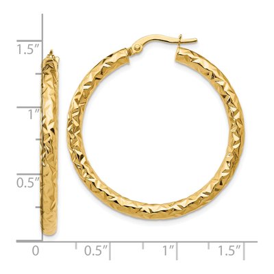 14K Yellow Gold 35mm ForeverLite Textured Hoop Earrings – view 5