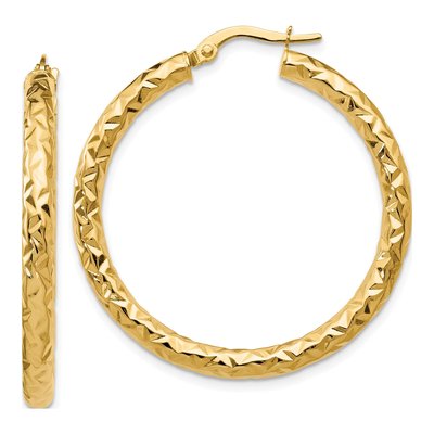 14K Yellow Gold 35mm ForeverLite Textured Hoop Earrings