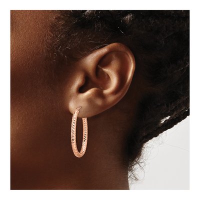 14K Rose Gold Textured Hoop Earrings – view 4