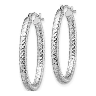14K White Gold Textured Hoop Earrings – view 3