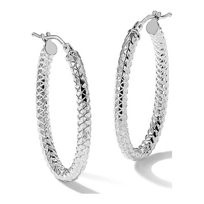 14K White Gold Textured Hoop Earrings – view 6