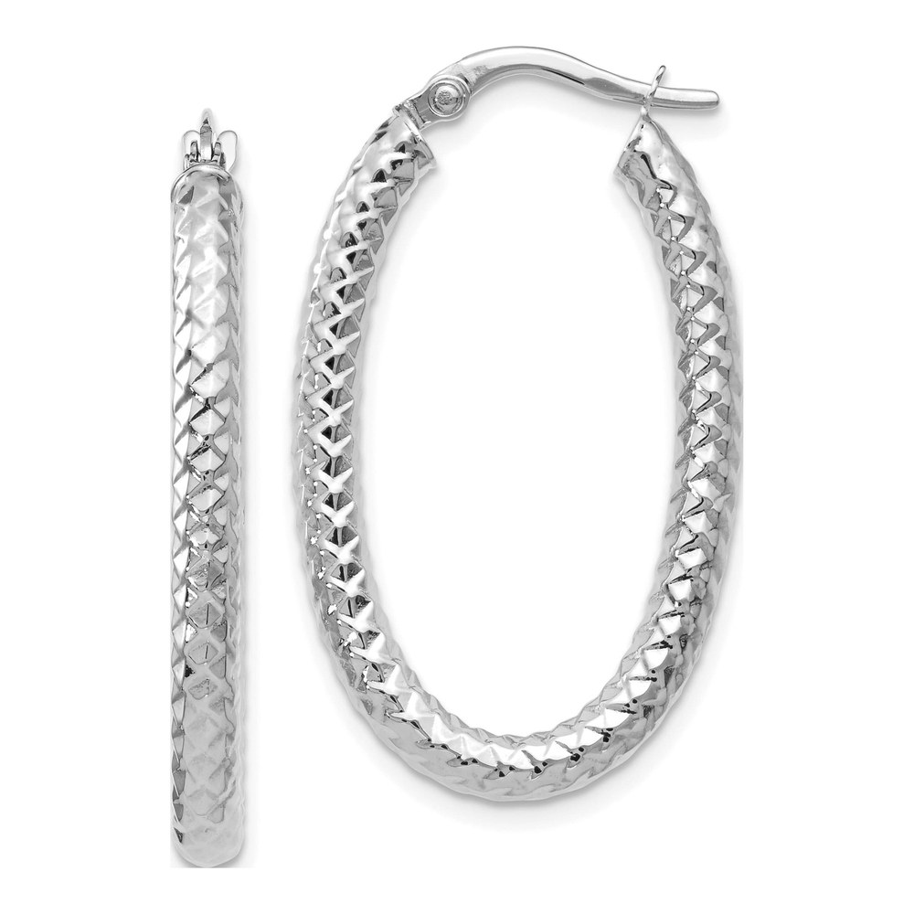 14K White Gold Textured Hoop Earrings