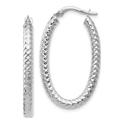 14K White Gold Textured Hoop Earrings