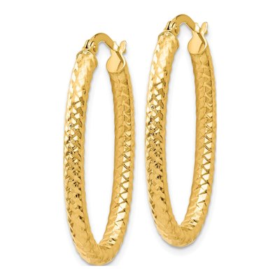 14K Yellow Gold Textured Oval Hoop Earrings – view 3