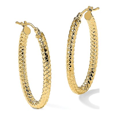 14K Yellow Gold Textured Oval Hoop Earrings – view 6