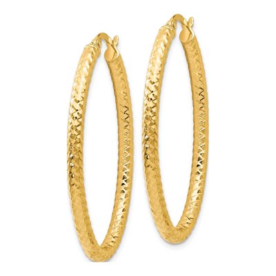 14K Yellow Gold ForeverLite Textured Oval Hoop Earrings – view 3
